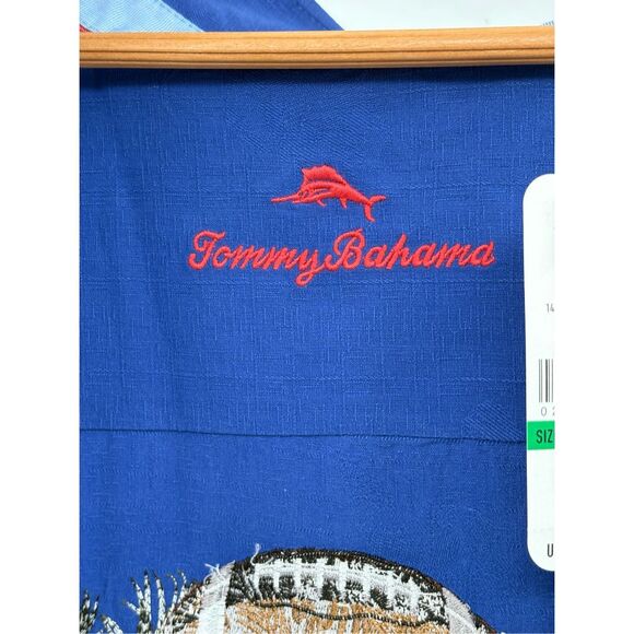 Tommy Bahama Button Down Shirt Thirst Down Silk Men Large Blue Football New‎ - Picture 4 of 10